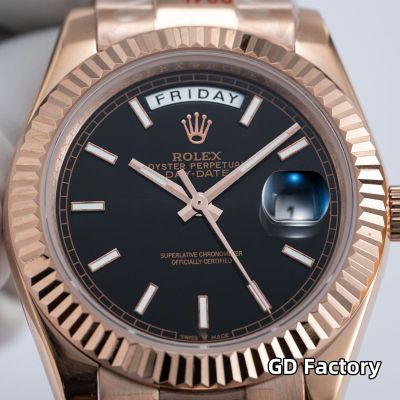 Rolex Day-date 8285 Movement 40mm Black Face Index Markers Rose Gold President Strap Men Watch